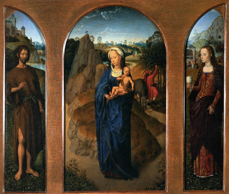 Mısır'a kaçış sırasında dinlenme ile triptik - Hans Memling