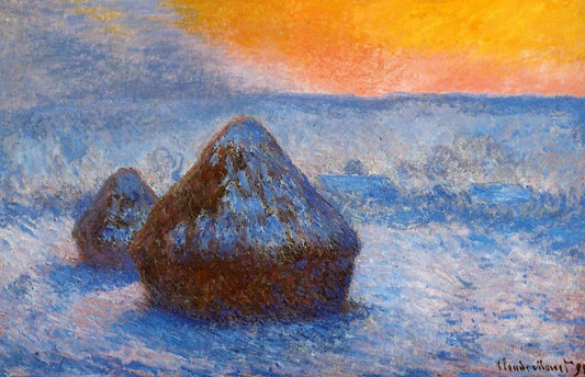 Meules (alacakaranlık, kar etkisi) - Claude Monet