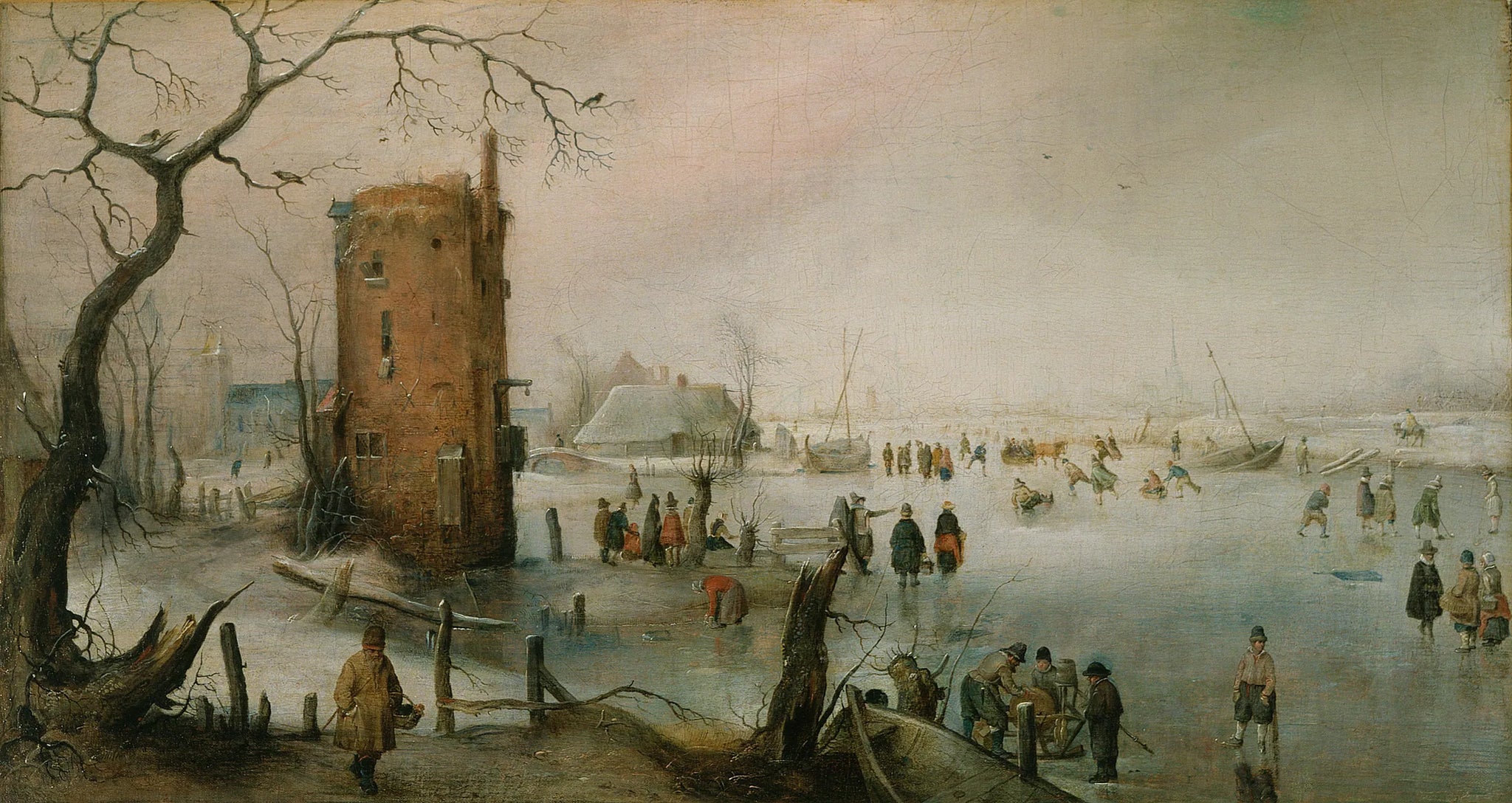 Patiner près d'une ville - Hendrick Avercamp image 1 reproduction de peinture à l’huile