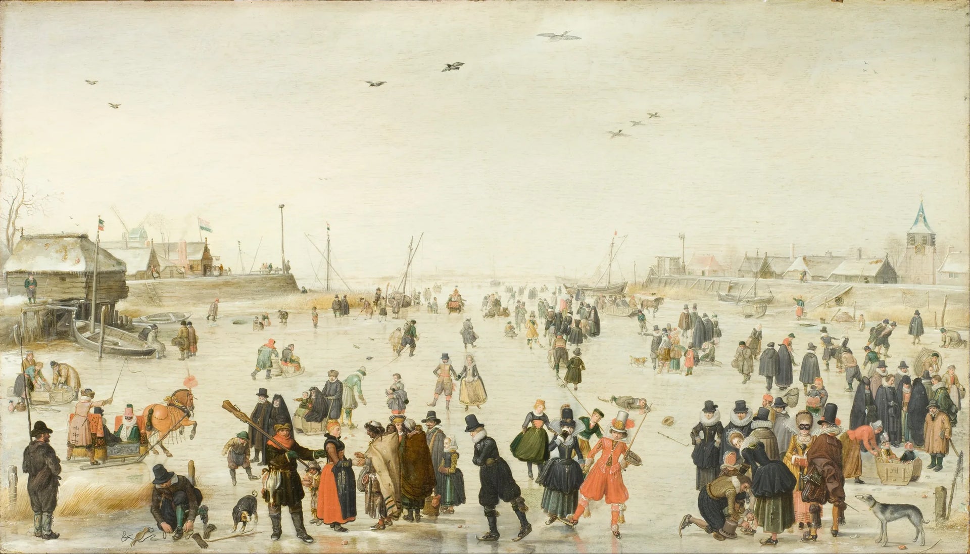 Scène d'hiver sur un canal gelé - Hendrick Avercamp image 1 reproduction de peinture à l’huile