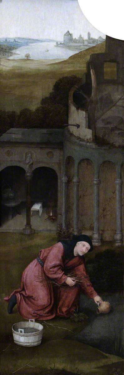 Saint Joseph ramassant du bois (triptyque, intérieur de l'aile gauche) - Hieronymus Bosch