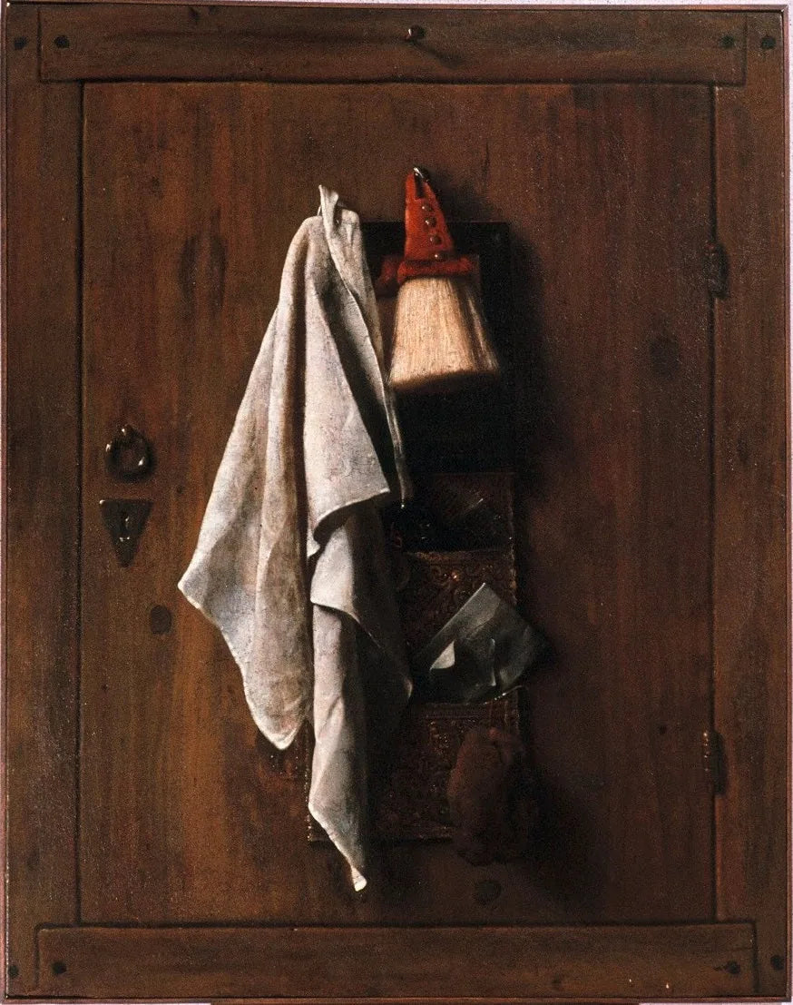 Porte avec brosse à serviettes et sac à lettres - Samuel van Hoogstraten image 1 tableau peint à l’huile sur toile