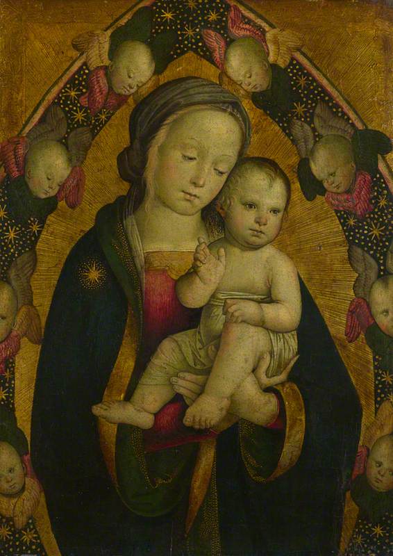 La Vierge à l'Enfant dans une mandorle avec des chérubins - Pietro Perugino