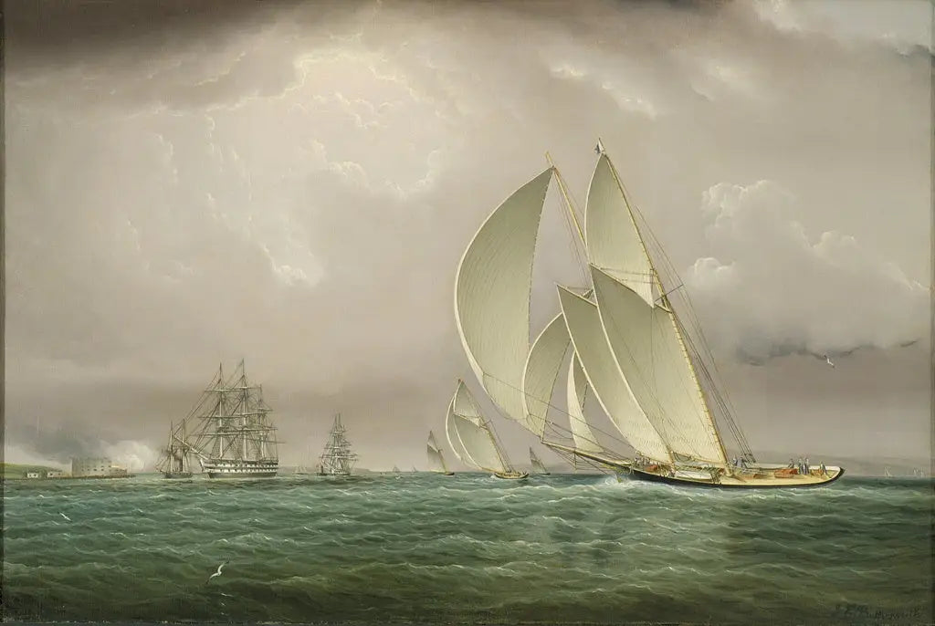 Course de yachts dans le port de New York avec salut naval au château William sur l’île du Gouverneur - James E.