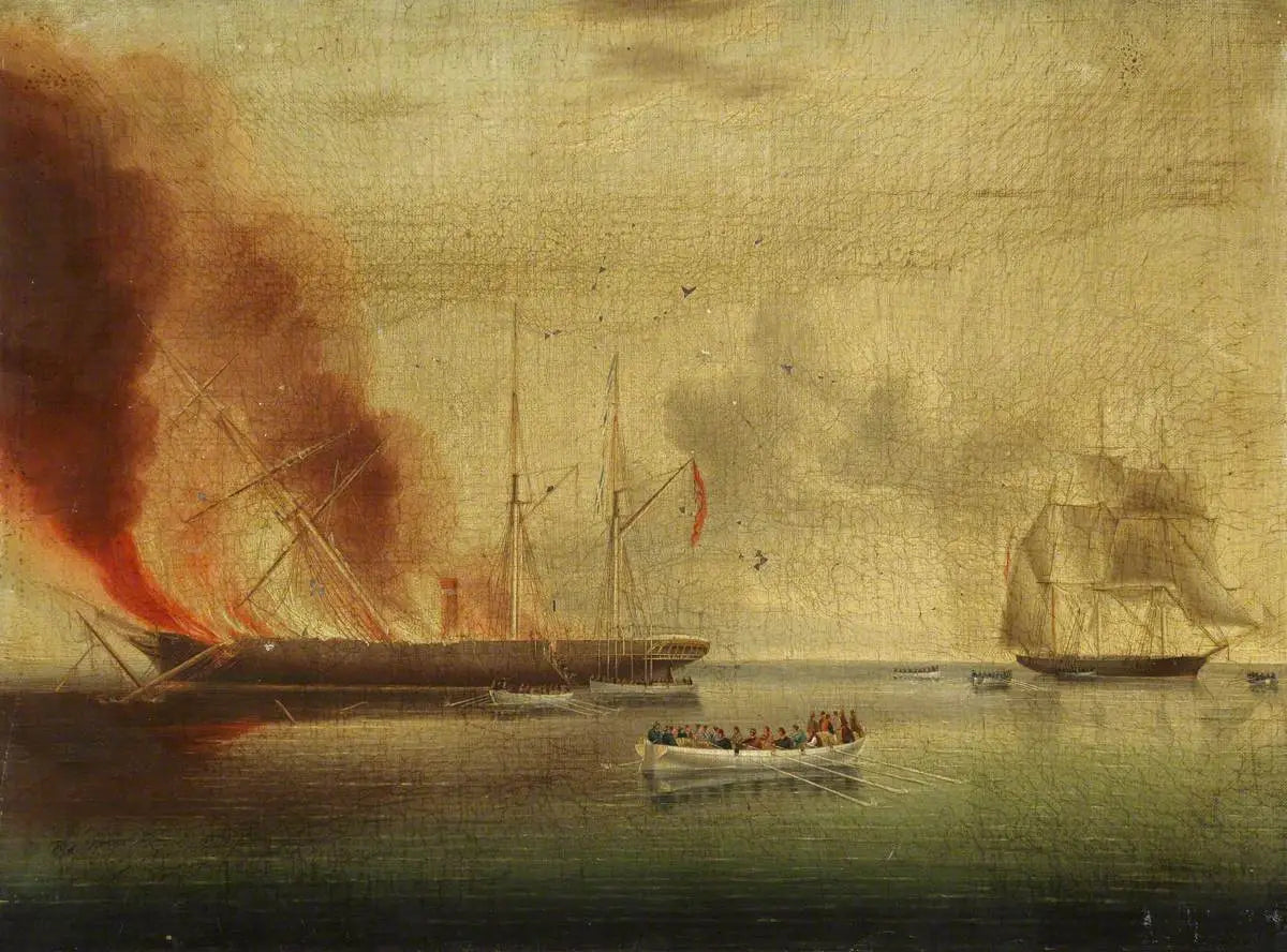 Le navire à vapeur « Glasgow » en feu au large de Nantucket le 31 juillet 1865 : passagers et équipage secourus