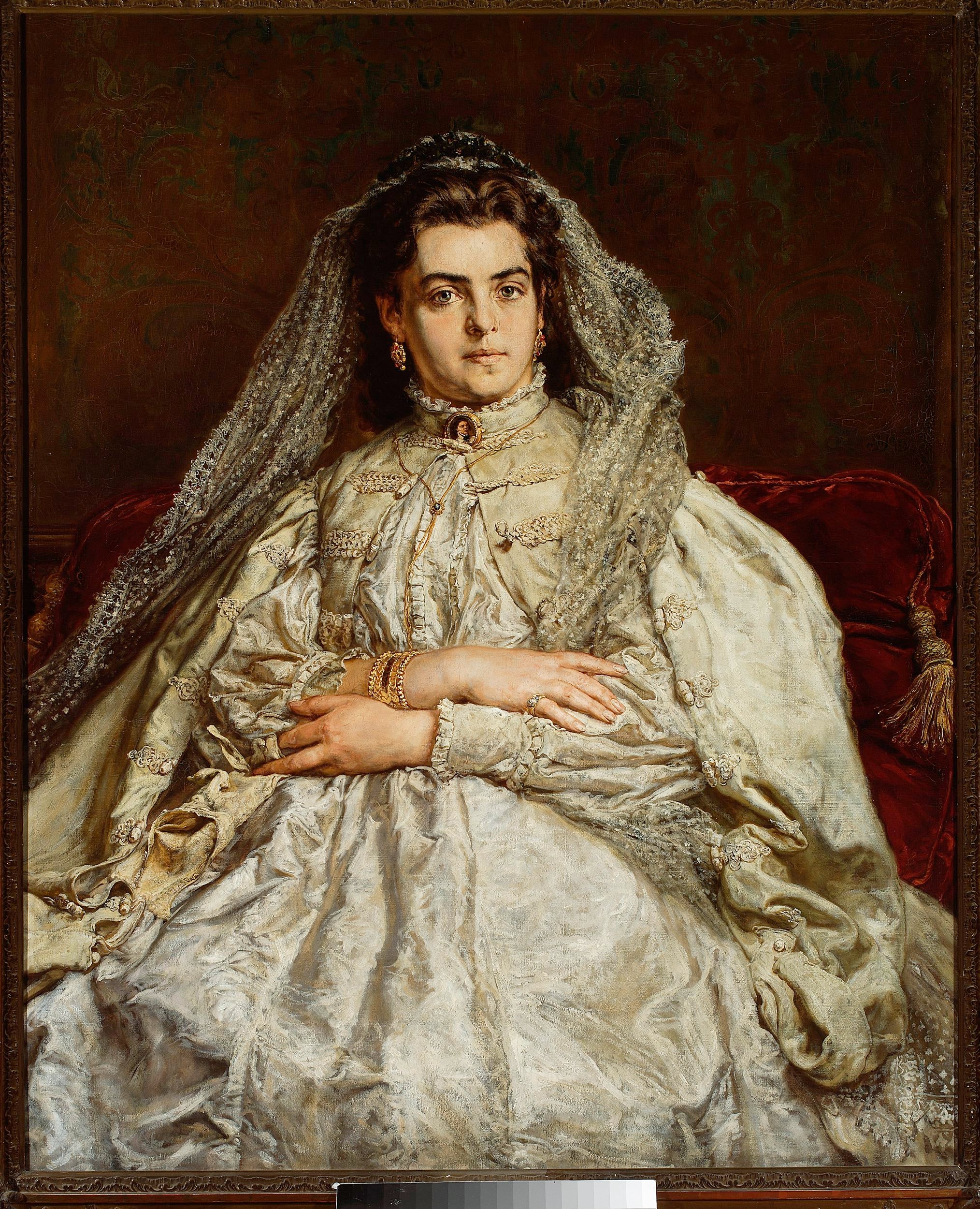 Portrait de Teodora Matejko née Giebułtowska en robe de mariée. - Jan Matejko