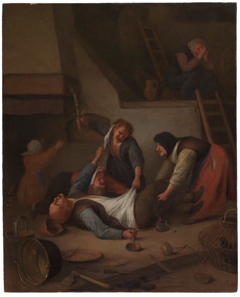Intérieur avec des femmes battant un homme (« Paysans qui se battent ») - Jan Steen