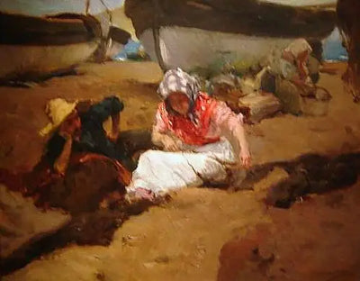 Reproduction du tableau « Composer le réseau - Joaquín Sorolla » par Alpha Reproduction en peinture à l’huile