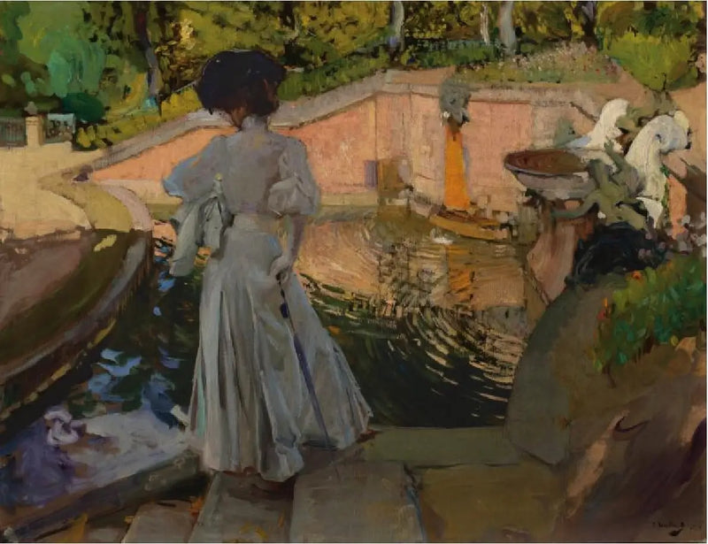 Maria balıkları izliyor. Ferme - Joaquín Sorolla