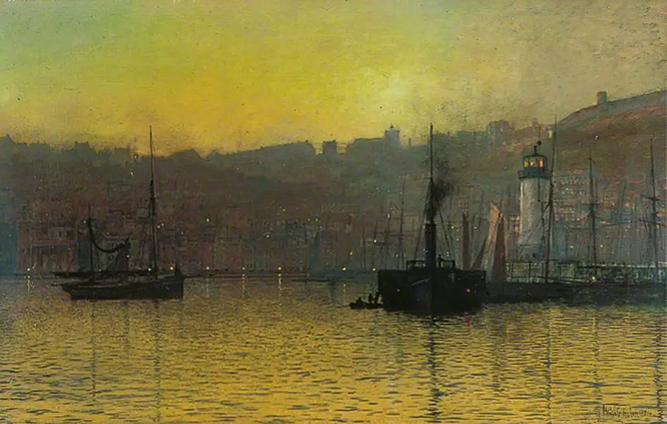 Tombée de la nuit dans le port de Scarborough Yorkshire du Nord - John Atkinson Grimshaw - Alpha Reproduction