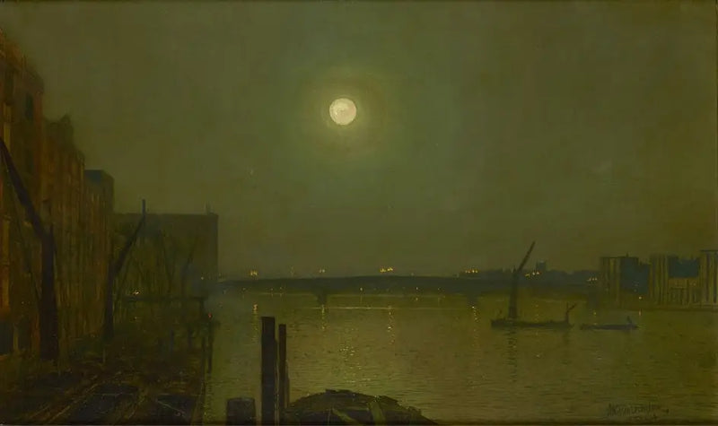 Southwark Köprüsü'nden gece görünümü - John Atkinson Grimshaw