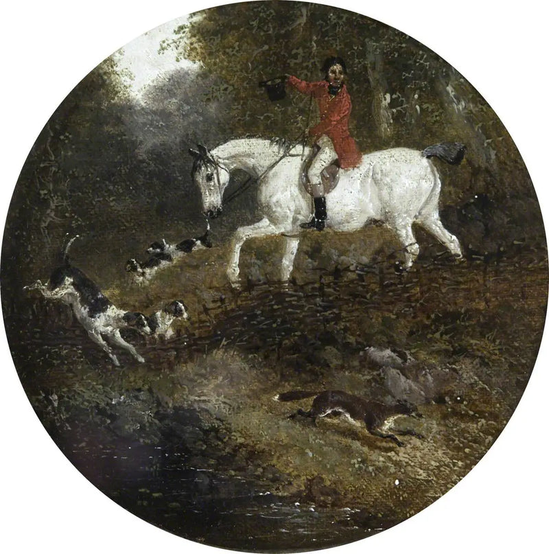 Sekiz dairesel tilki avı sahnesi: gizlice tilki kovalayan köpekler - John Frederick Herring, Sr.