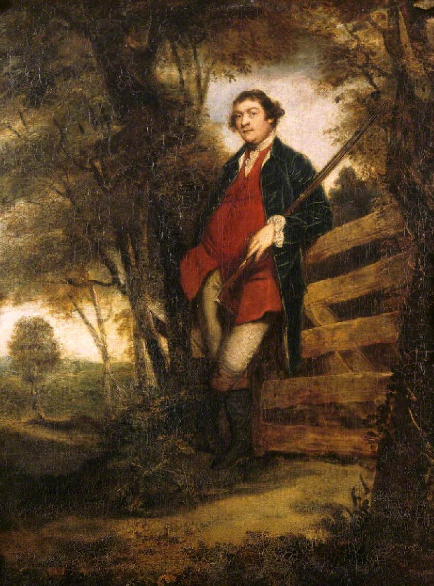 John Parker, 1er baron Boringdon (1734/5-1788), avec son fusil, appuyé sur une porte - Joshua Reynolds