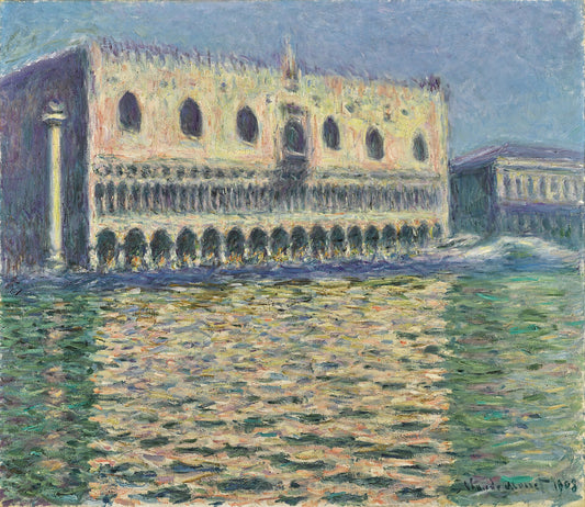 🌅 Claude Monet Dükalık Sarayı (1908) – Altın yansımalarla aydınlık versiyon