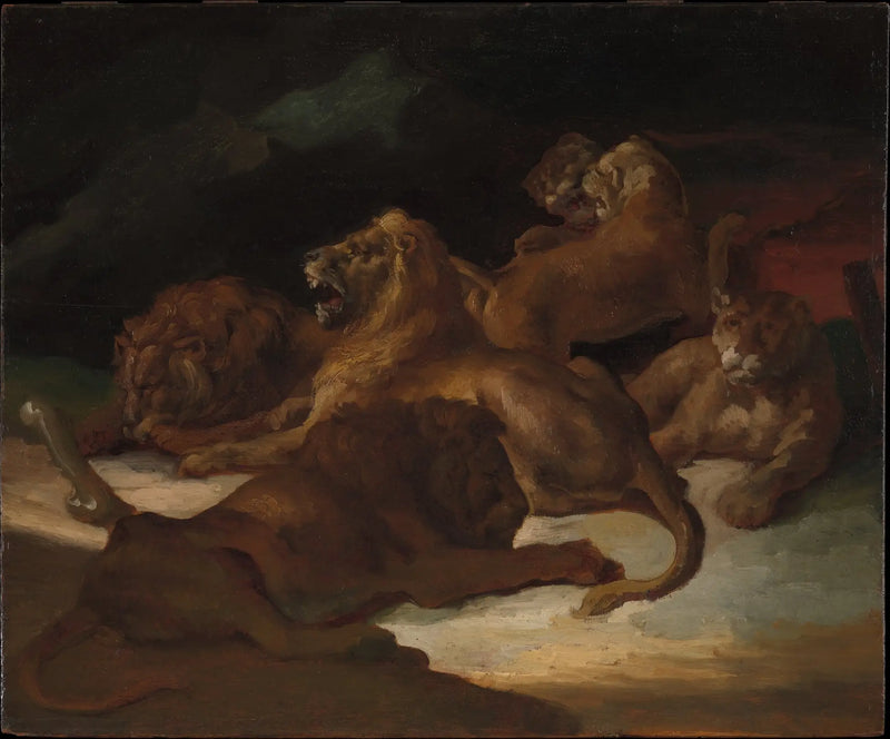 Dağ Manzarasında Aslanlar - Théodore Géricault