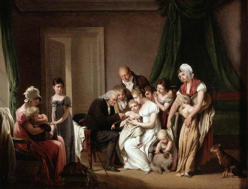 Bir adam, annesine tutunan genç bir çocuğu aşılıyor, diğer aile üyelerinin gözetimi altında - Louis-Léopold Boilly