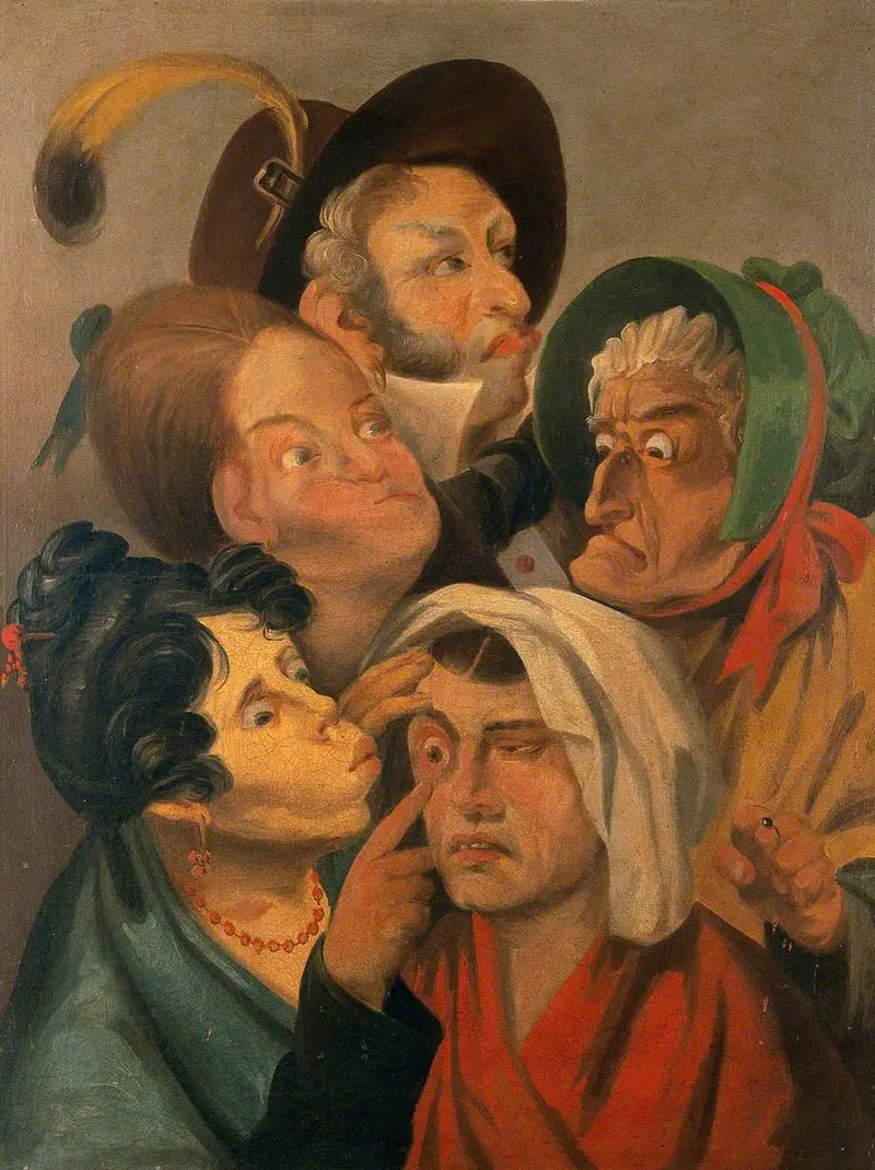 Bir kadın, başka bir kadının acıyan gözünü inceliyor, yanında bir adam ve diğer kadınlar duruyor - Louis-Léopold Boilly