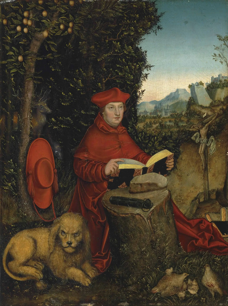 Albrecht de Brandebourg ve Saint Jerome Bir Manzara İçinde - Lucas Cranach the Elder