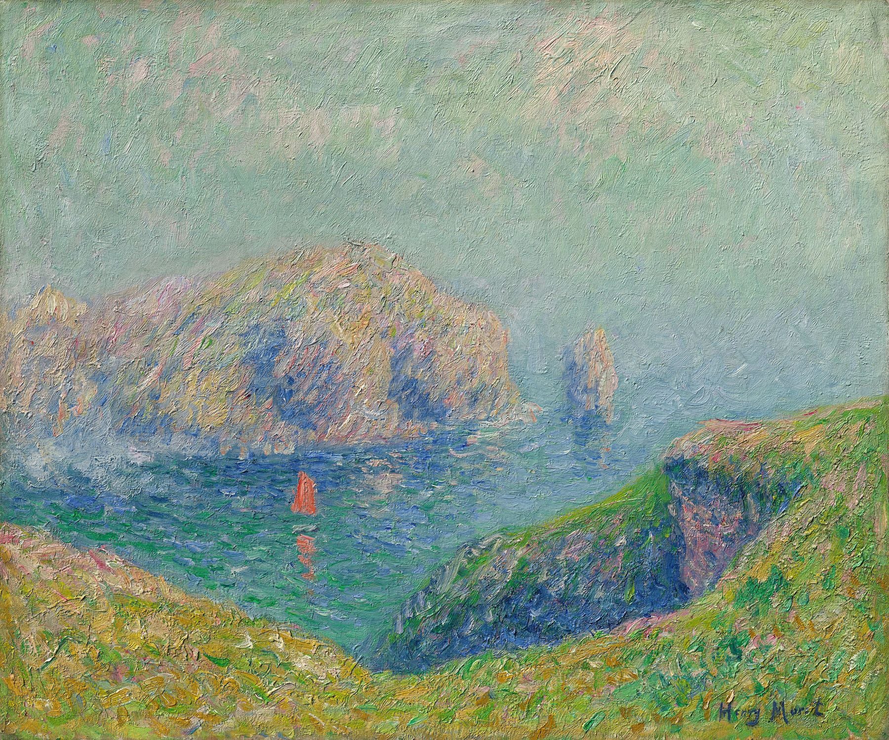 Vue de la baie avec un voilier - Henry Moret
