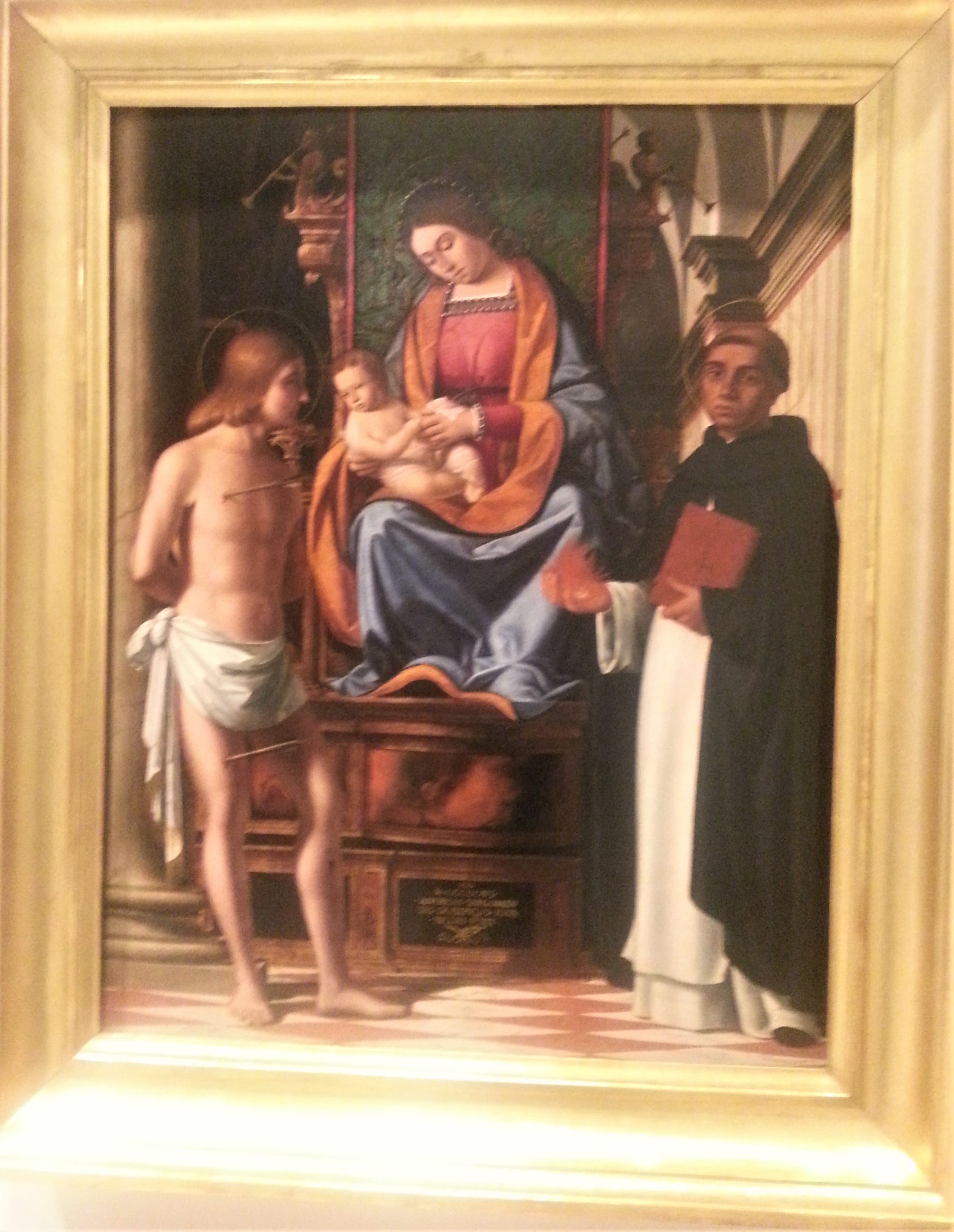 Vierge à l'Enfant trônant entre saint Sébastien et saint Vincenzo Ferrer - Andrea Previtali