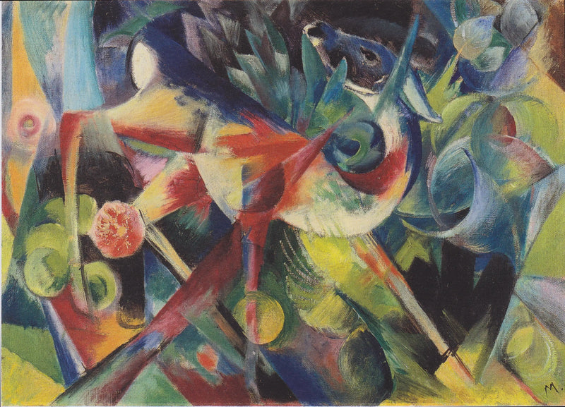 Çiçekli bir bahçede geyik - Franz Marc