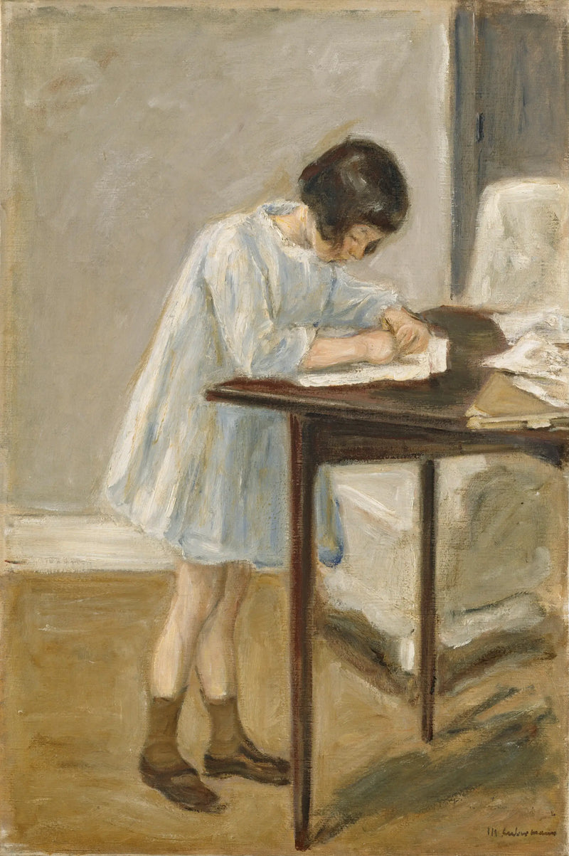 Küçük kız (ayakta duran ve yazan kız) - Max Liebermann