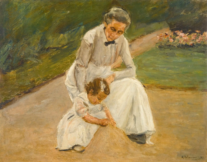 Sanatçının torunu ve bakıcısı bahçede oynuyor - Max Liebermann
