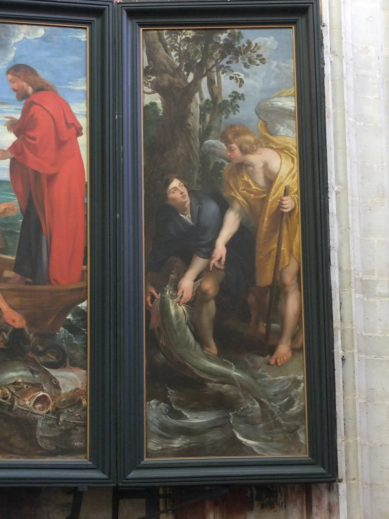 Tobie balığı yakalar ve meleğin emriyle karaya çeker (Tobie 6:1-10), 1618-19 - Peter Paul Rubens