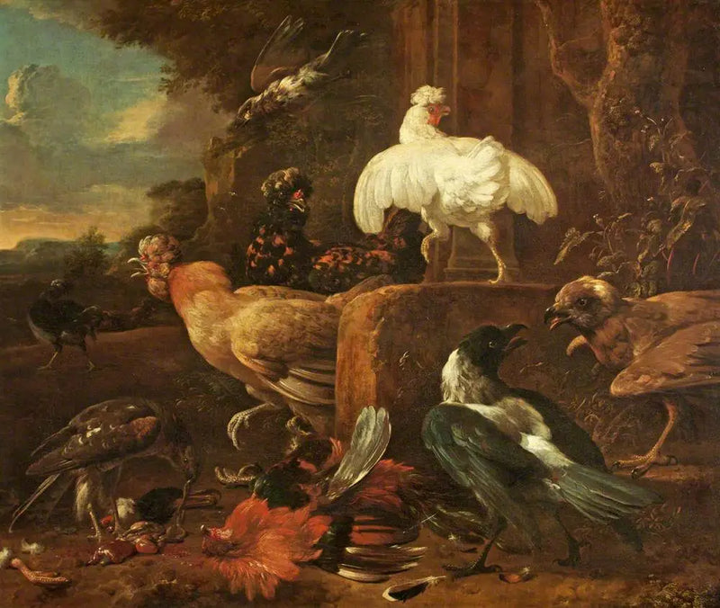 Yırtıcı kuşlar tarafından saldırıya uğramış kümes hayvanları manzarası - Melchior de Hondecoeter