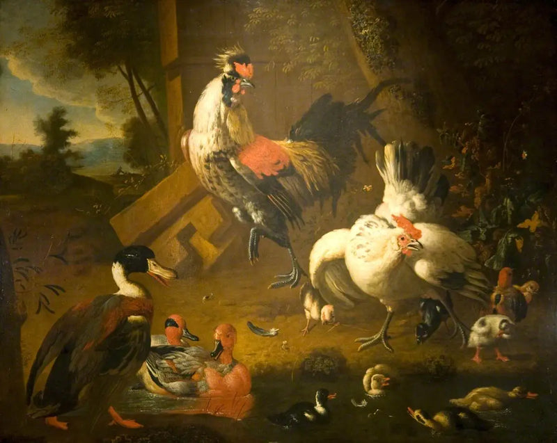 Bir horoz, bir tavuk ve üç ördek - Melchior de Hondecoeter