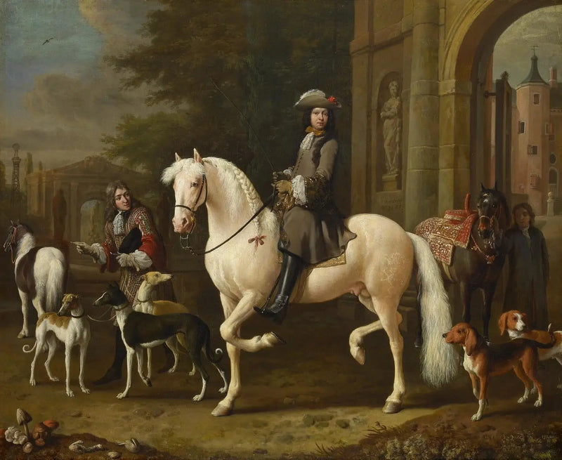 Johan Ortt (1642-1701) atlı Nijenrode Kalesi kapısından geçiyor - Melchior de Hondecoeter