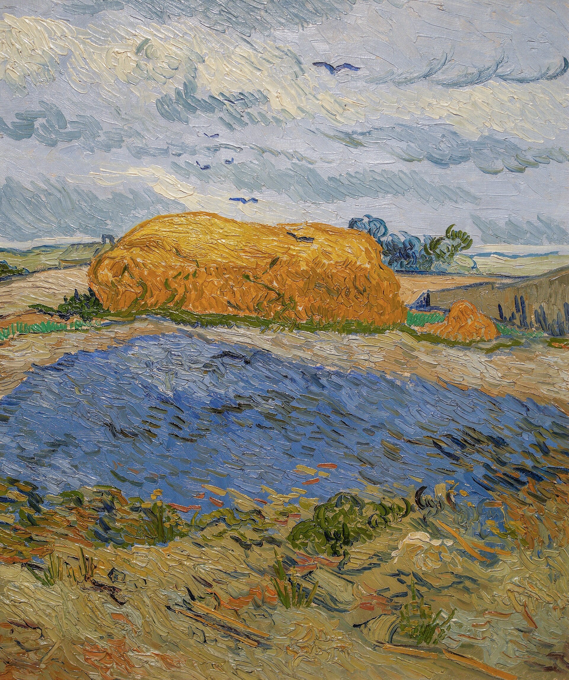 Yağmurlu bir gökyüzü altında saman balyaları - Vincent van Gogh