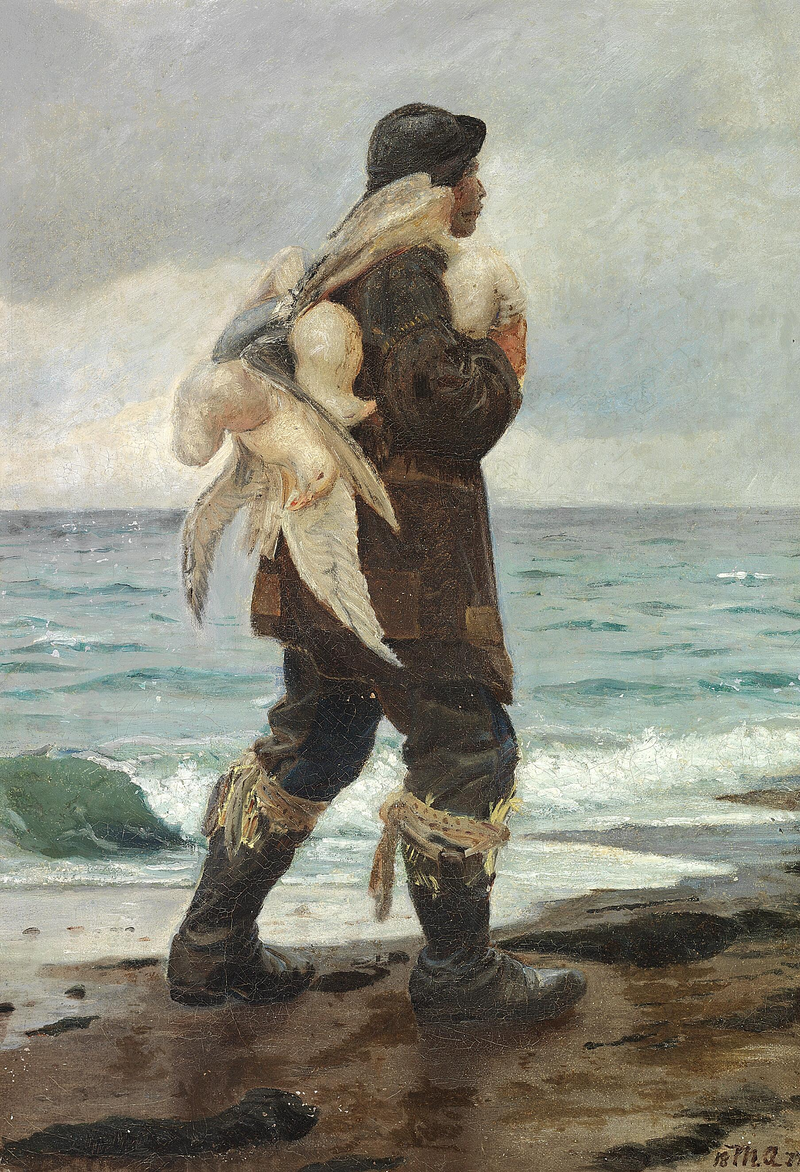 Genç bir balıkçı, yakaladığı martılarla birlikte eve dönüyor. - Michael Peter Ancher