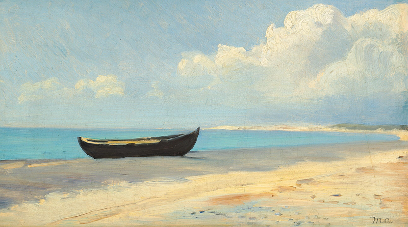 Skagen'da plajda kürekli sandal. - Michael Peter Ancher