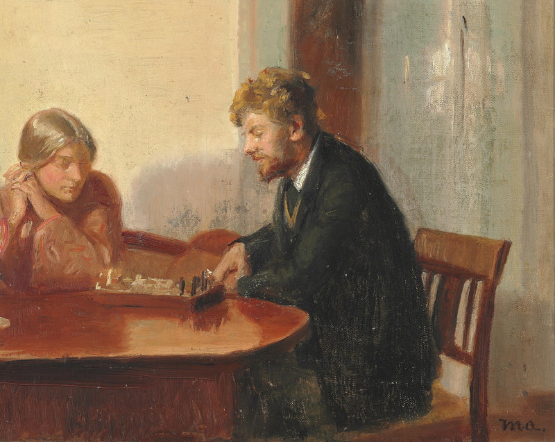 Engel Saxild et Henry Madsen jouent aux échecs dans la maison d'Ancher. - Michael Peter Ancher