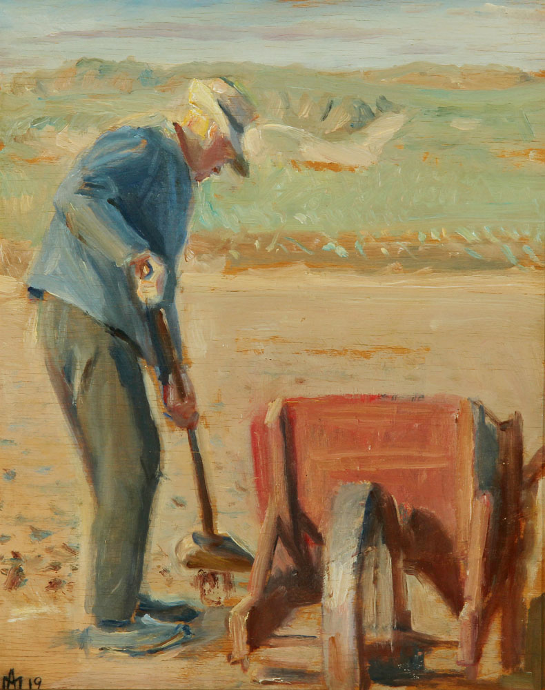 Le pêcheur Ole Markstrøm travaille sur la plage. - Michael Peter Ancher