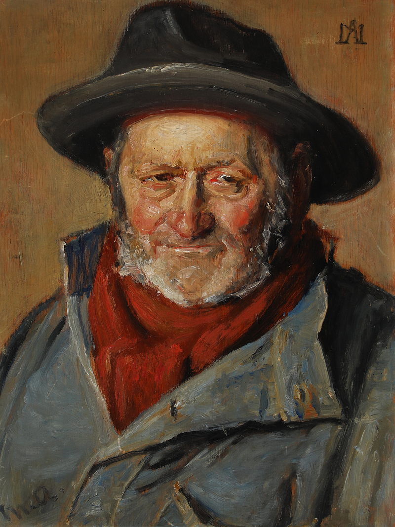 Pêcheur avec un chapeau et une écharpe rouge. - Michael Peter Ancher