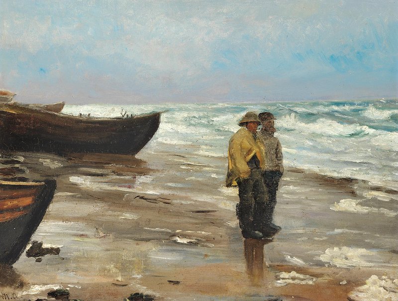 Bir plajda balıkçılar ve tekneleri - Michael Peter Ancher