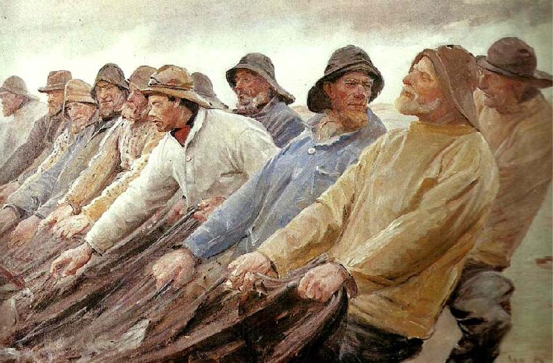 Pêcheurs tirant une senne à Skagen - Michael Peter Ancher