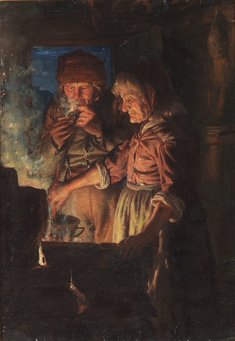 Lars Gaihede ve eşi şömine yakınında, Stifi tencereyi karıştırıyor. - Michael Peter Ancher