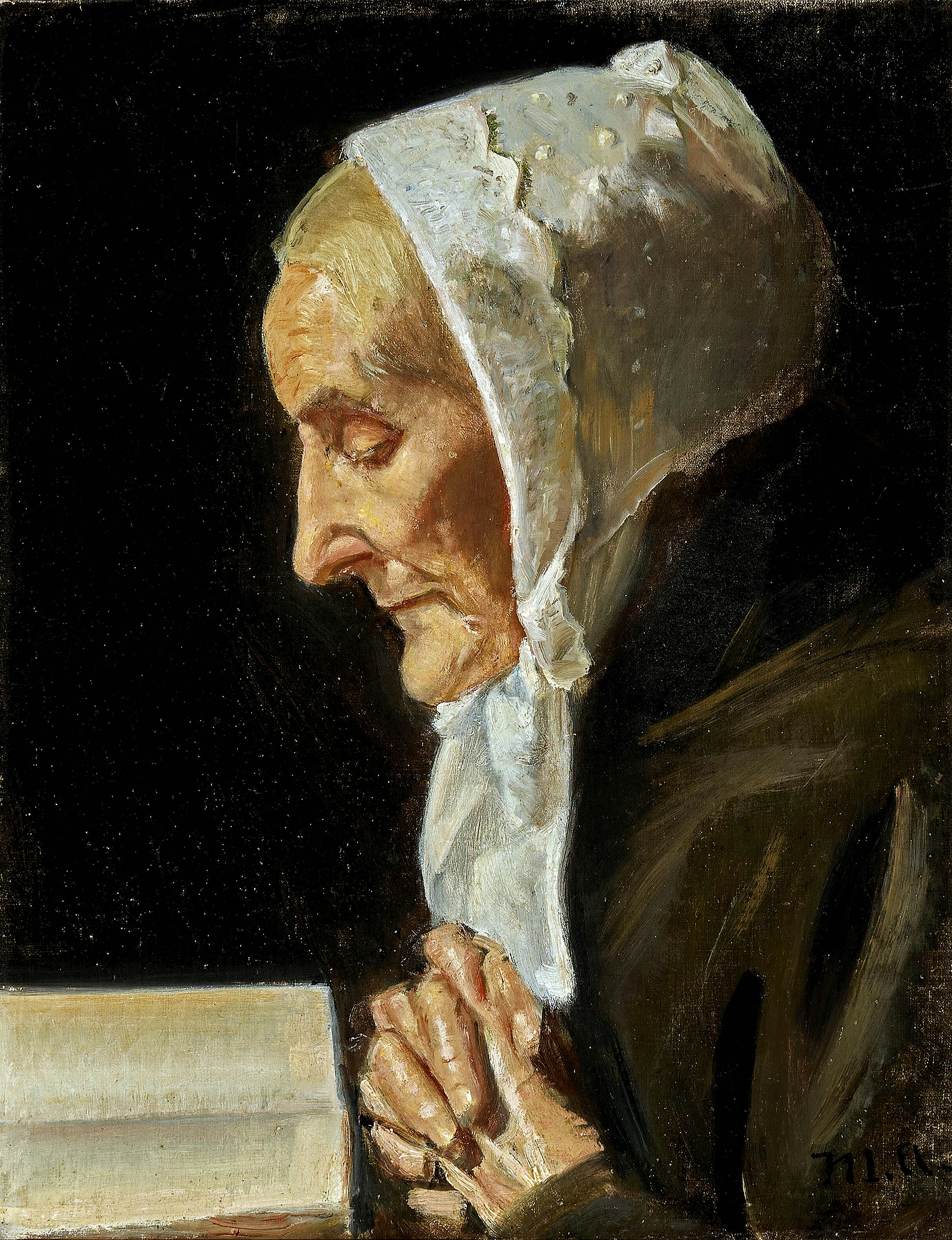 Portrait d’Ane Hedvig Brøndum lisant sa Bible. - Michael Peter Ancher - Alpha Reproduction