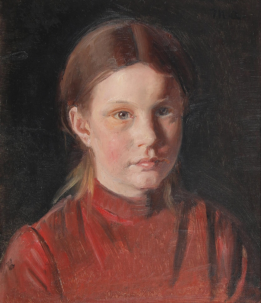 Portrait d’une petite fille en robe rouge. - Michael Peter Ancher - Alpha Reproduction