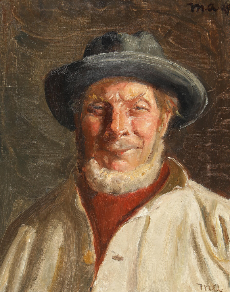Portrait d'un pêcheur de Skagen portant un chapeau noir. - Michael Peter Ancher