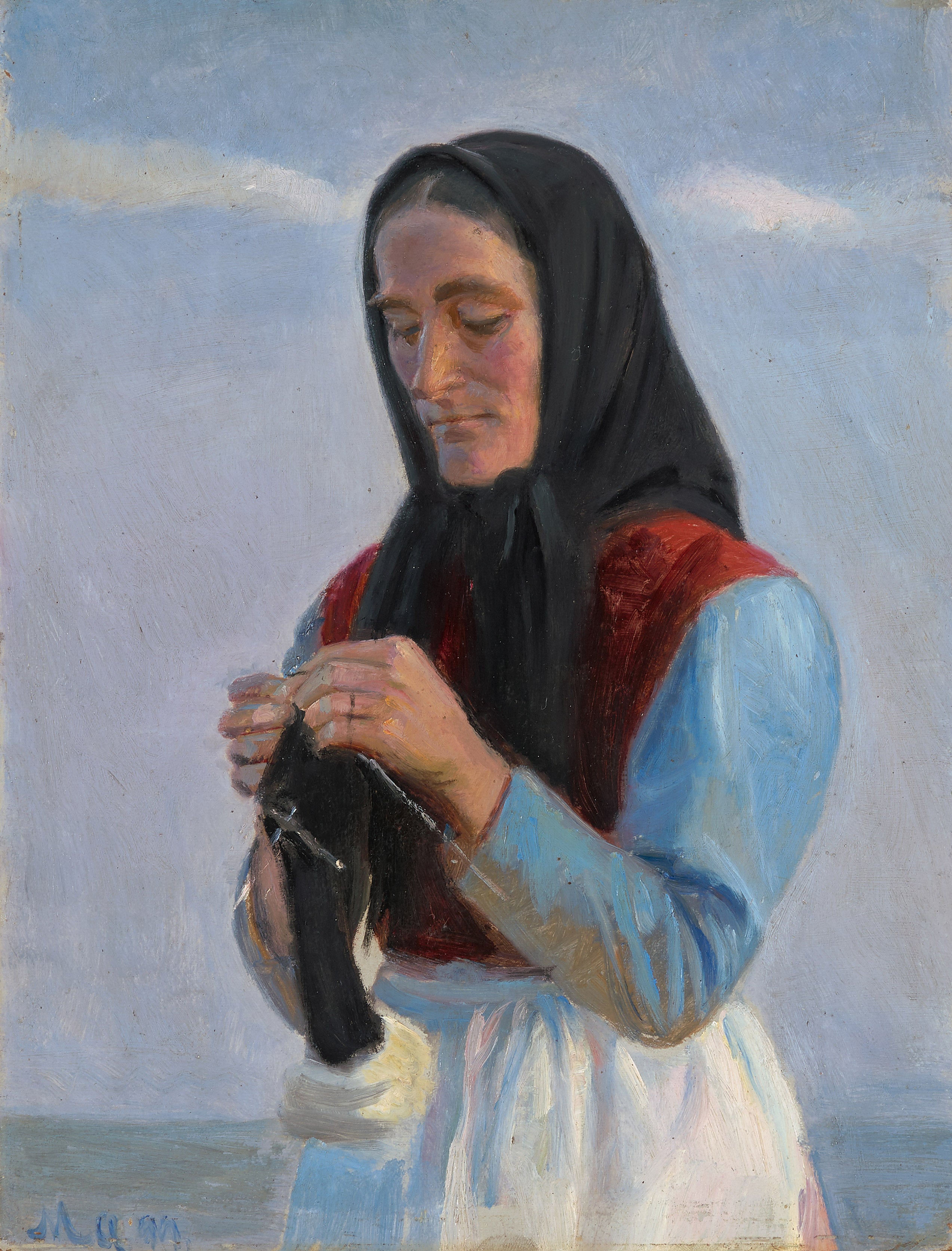 Une femme tricote sur la plage. - Michael Peter Ancher - Alpha Reproduction