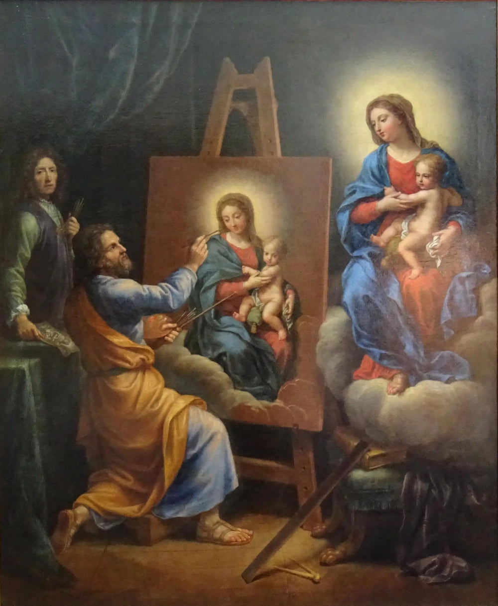 Saint Luc peignant la Vierge avec l’Autoportrait de Mignard - Pierre Mignard - Alpha Reproduction
