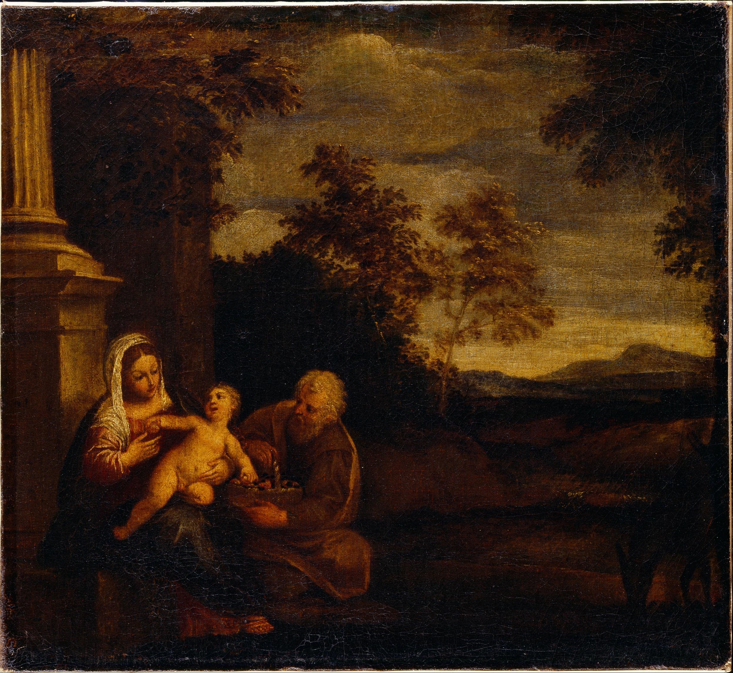 Repos de la Sainte Famille pendant la fuite en Égypte - Pier Francesco Mola