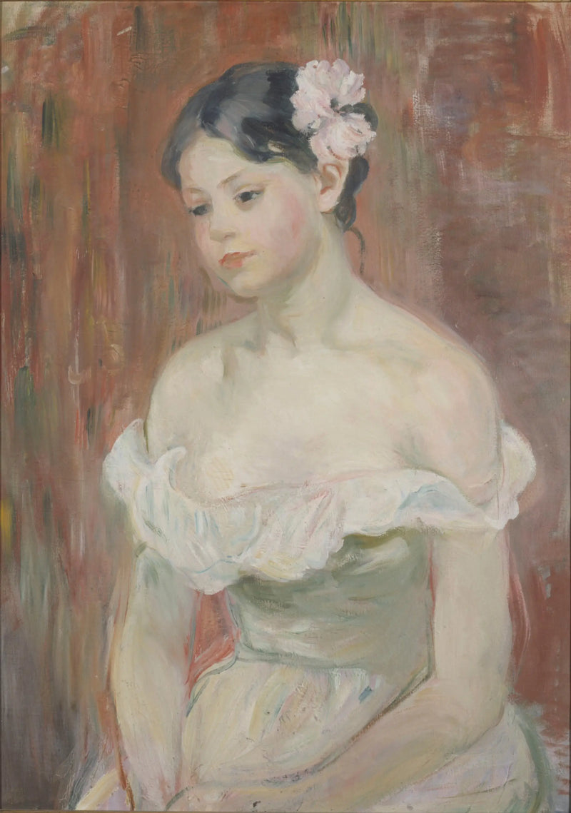 Dekolteli genç kız, saçında çiçek - Berthe Morisot