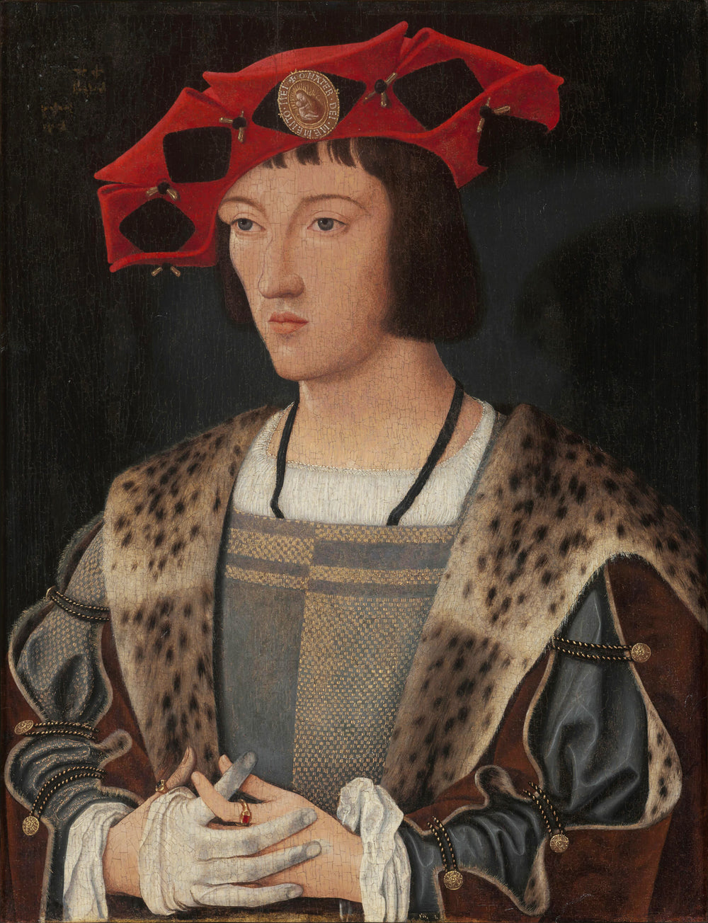 Portrait d'un homme mettant un gant - Jan Mostaert