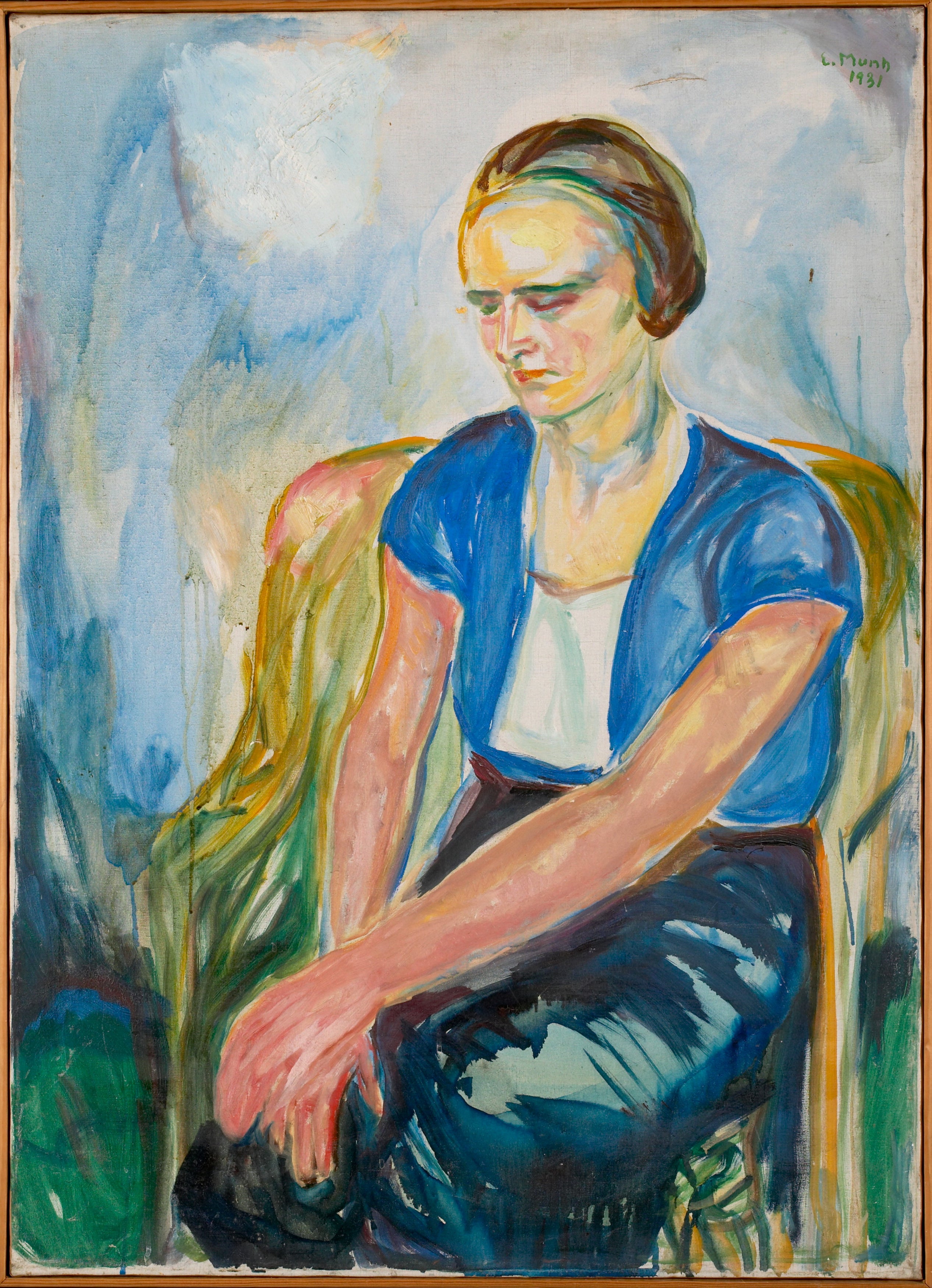 Reproduction du tableau « Modèle aux mains sur les genoux - Edvard Munch » par Alpha Reproduction en peinture à l’huile