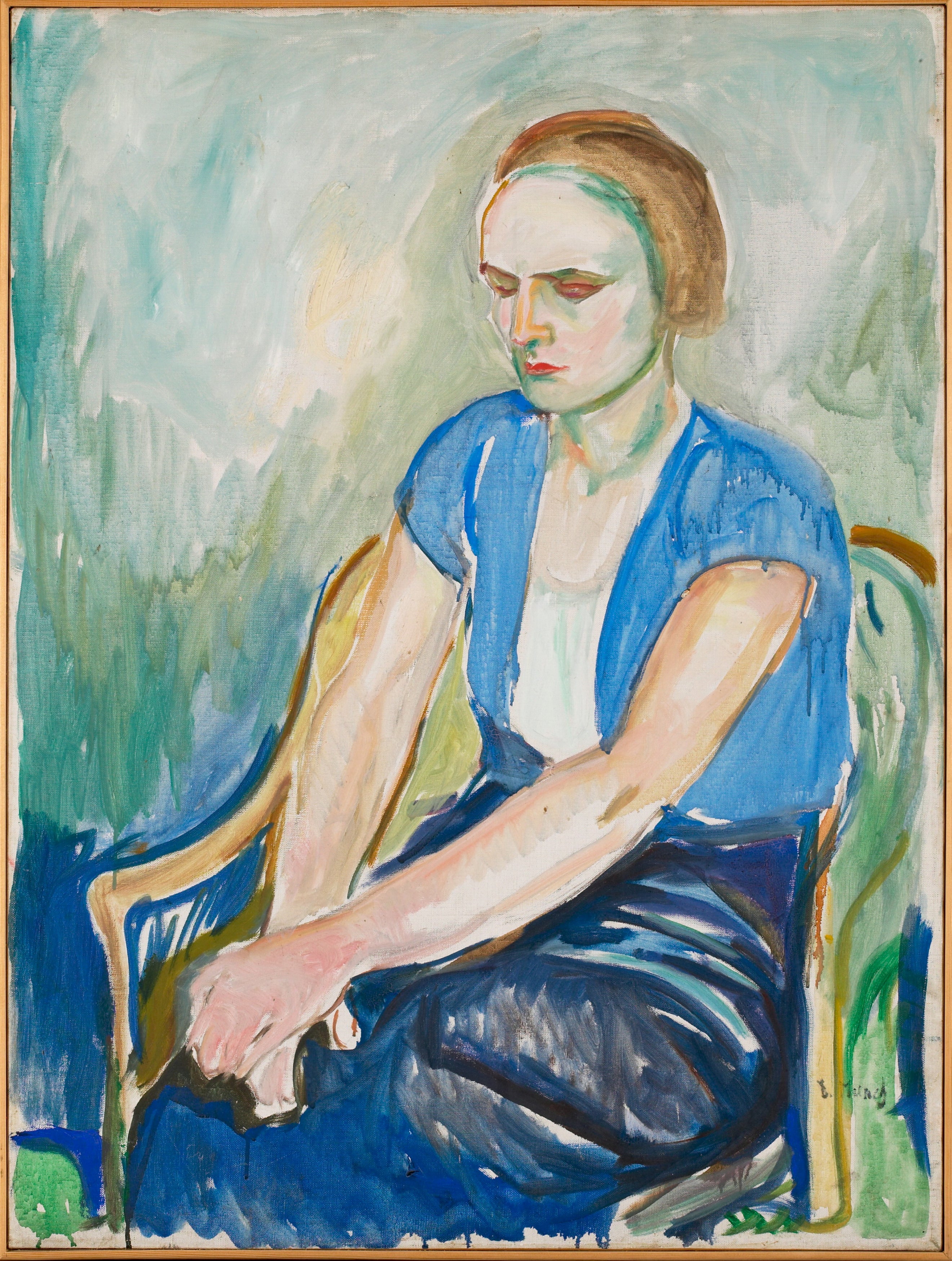 Reproduction du tableau « Modèle aux mains sur les genoux - Edvard Munch » par Alpha Reproduction en peinture à l’huile